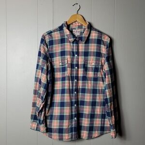 OLD NAVY NAVY BLUE TARTAN PLAID FLANNEL BUTTON DOWN SHIRT WOMENS SIZE XL